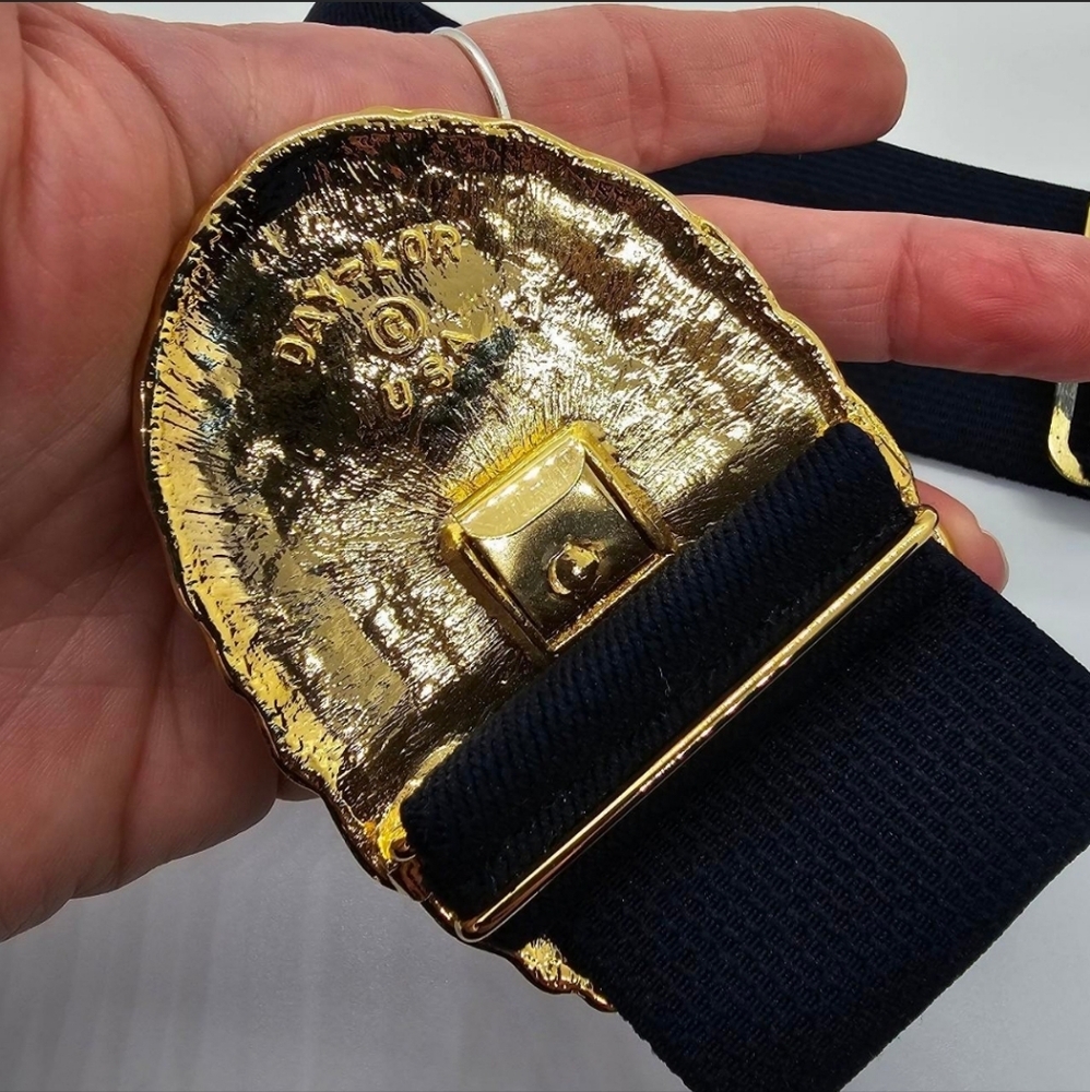 Vintage Navy Blue Stretch Goldtone Day Lor Cinch Belt M - Picture 3 of 3